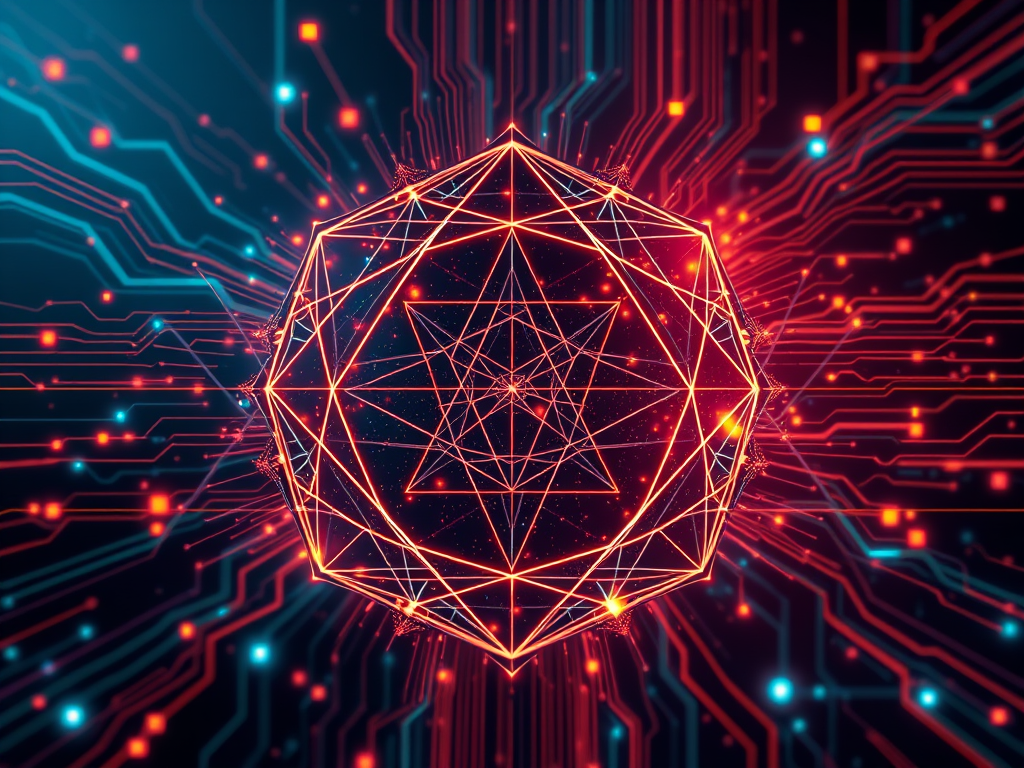 Abstract digital artwork featuring a glowing red geometric shape overlaid on a circuit board background, symbolising systems thinking, pattern recognition, and structured intelligence.