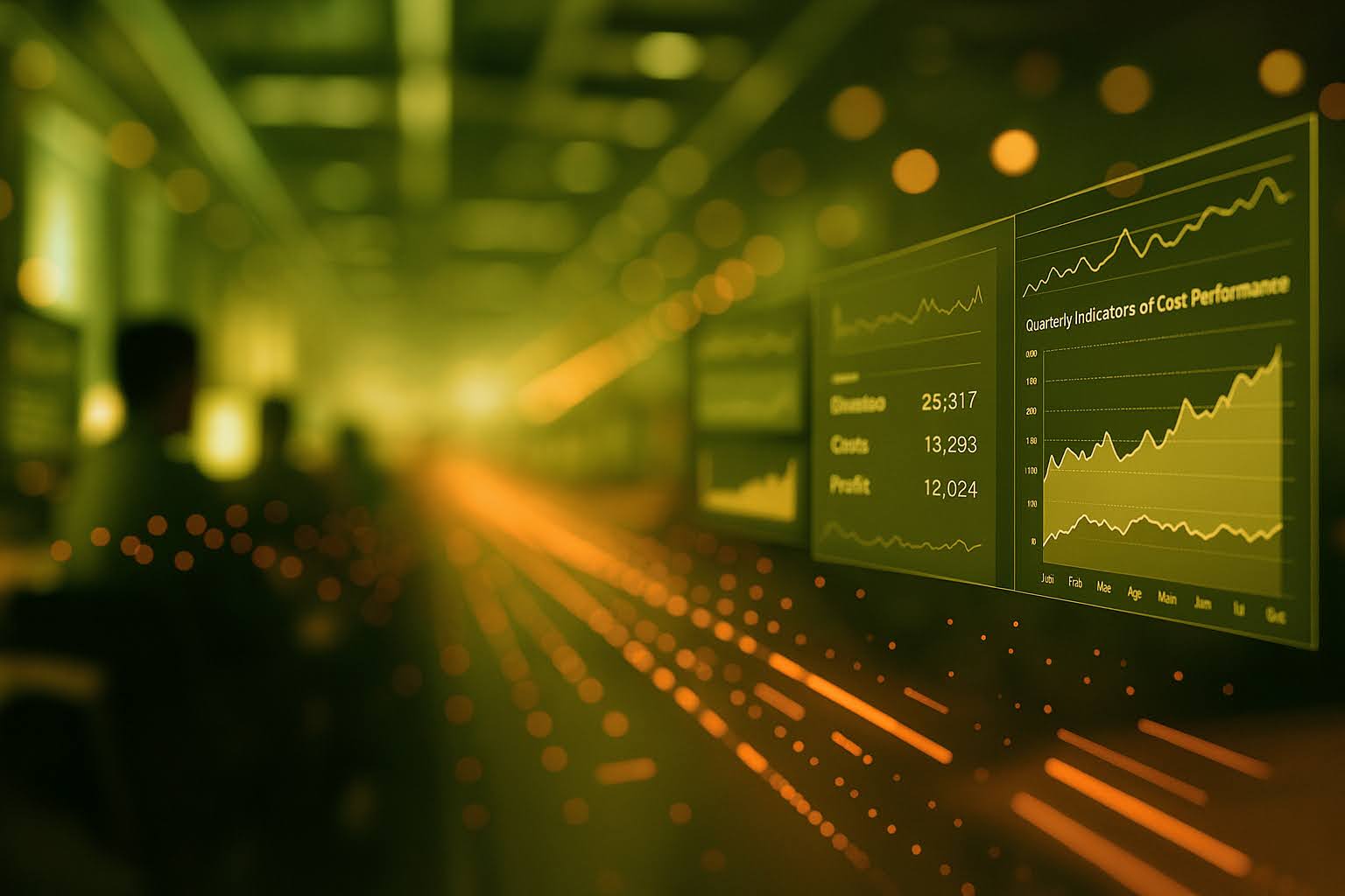 A dynamic futuristic scene with data-driven pathways and glowing analytics, representing AI-powered business expansion and automation.